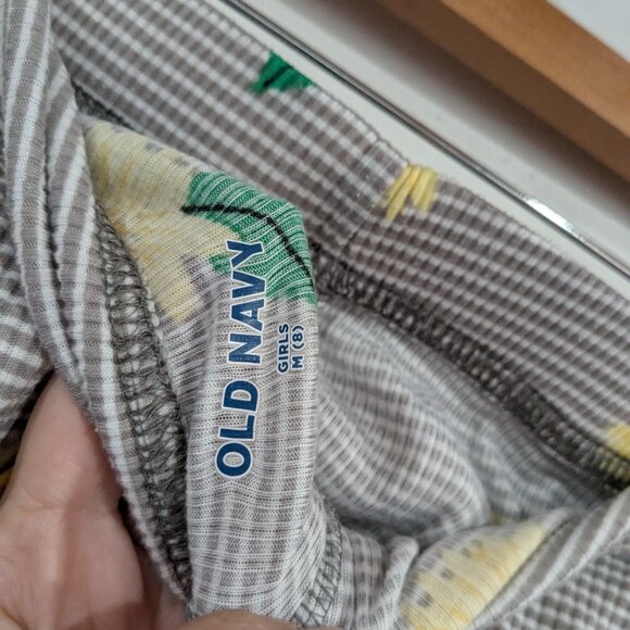 Old Navy Ribbed Lettuce Hem Sunflower Print Pajama Set Grey Yellow Size Medium - Picture 4 of 4